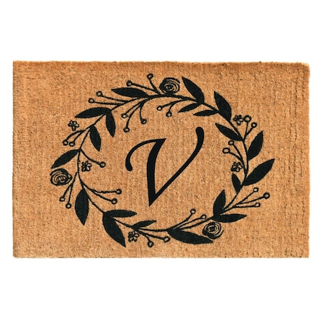 Configuracion 24 x 36 x 1.5 in. Black Rose Rectangular Doormat Natural - Letter V CO2831587